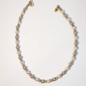 HOLD]VTG 925 Multicolor Freshwater Pearl Necklace Silver Gold Stardust Beads 18"